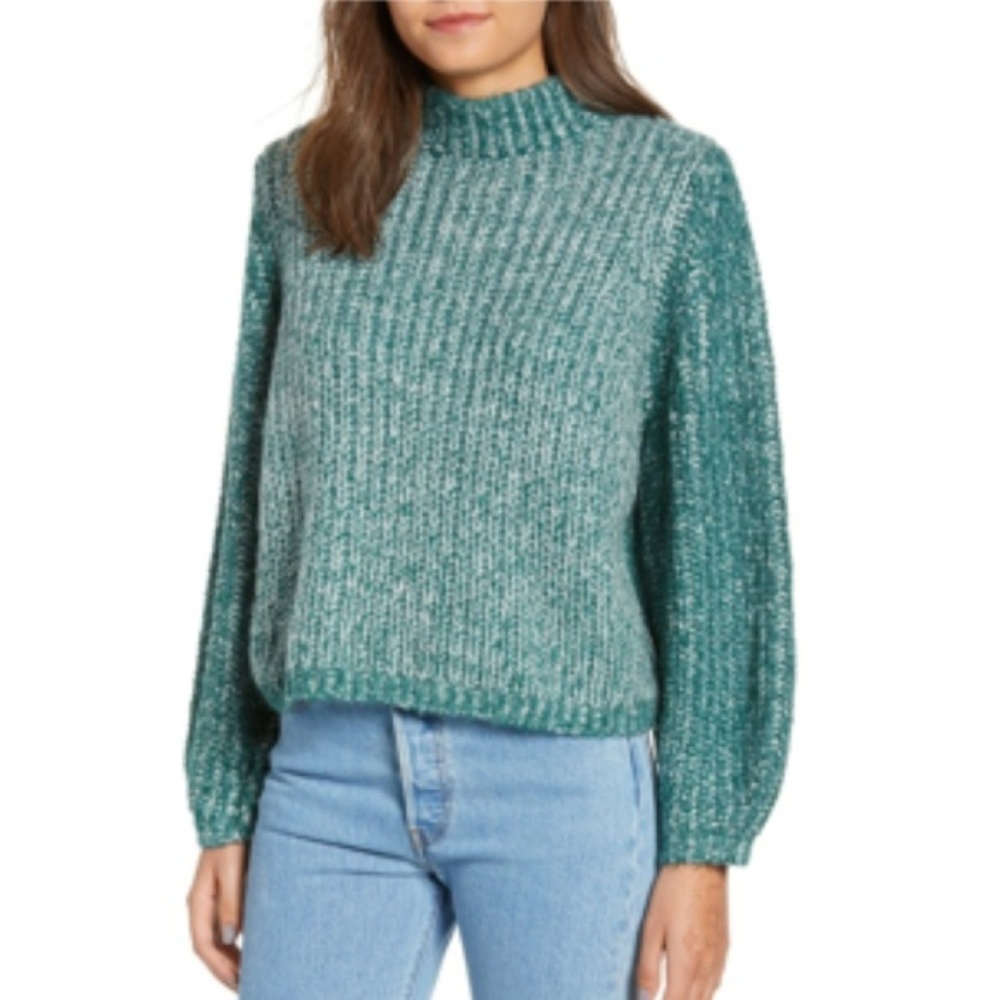 BP. Teal Green Marled Puff Sleeve Sweater